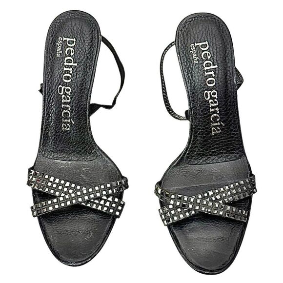 PEDRO GARCIA Studded Black Leather High Heel Sandals Stiletto Sz 6.5 US EU 36.5 - Picture 7 of 9